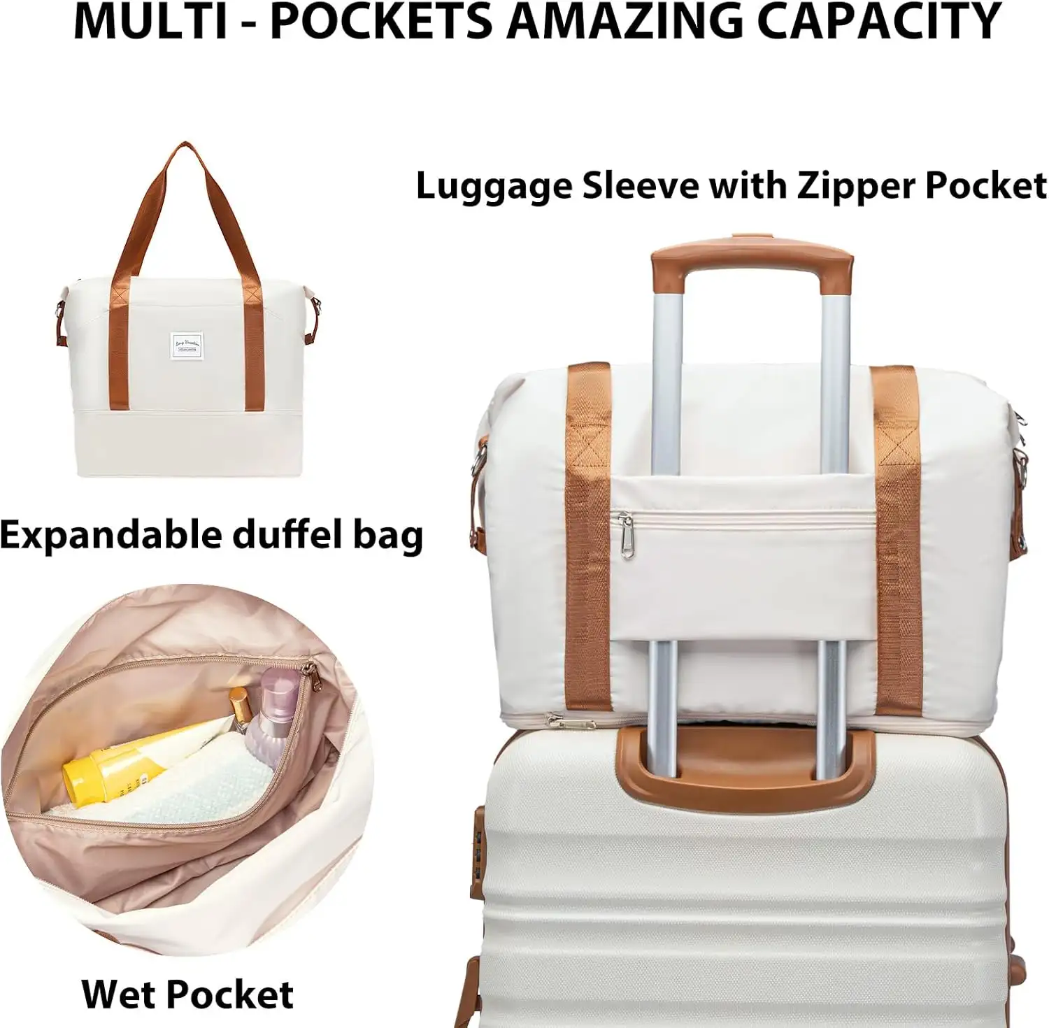 LONG VACATION Luggage Set 4 Piece Luggage ABS hardshell TSA Carry on Suitcase (WHITE-BROWN, 6 piece set) - 715QG6RpjYL._AC_SL1500_